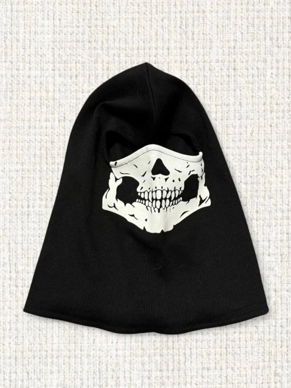 Black skull face balaclava/ski mask with white skeleton graphic